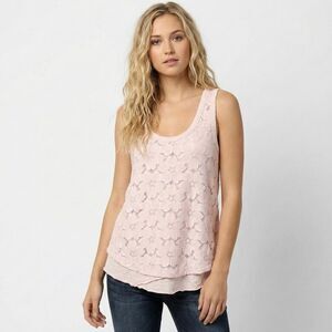 WILT NWT Pink Lace Front Tank Top Medium Slub Cotton Raw Hem Boho Layering